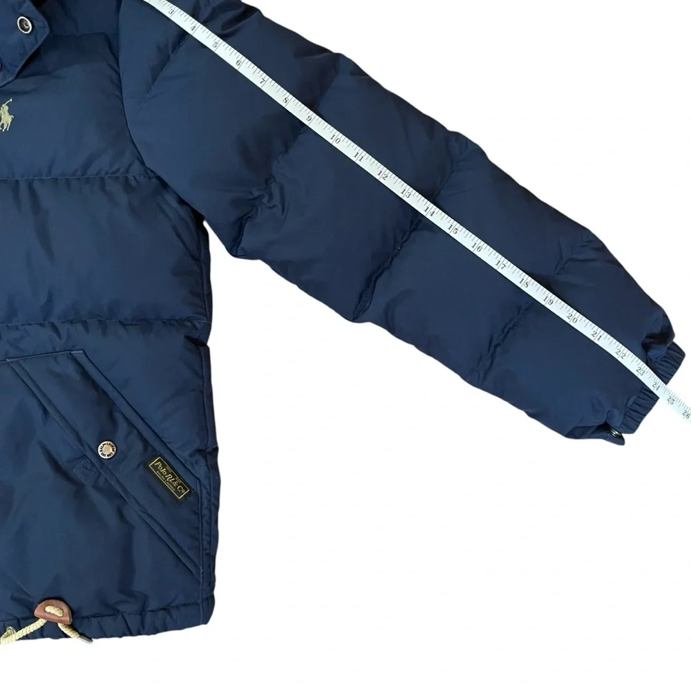 Polo Ralph Lauren Navy Goose Down Puffer Jacket Hooded Leather Toggle Coat Men’s